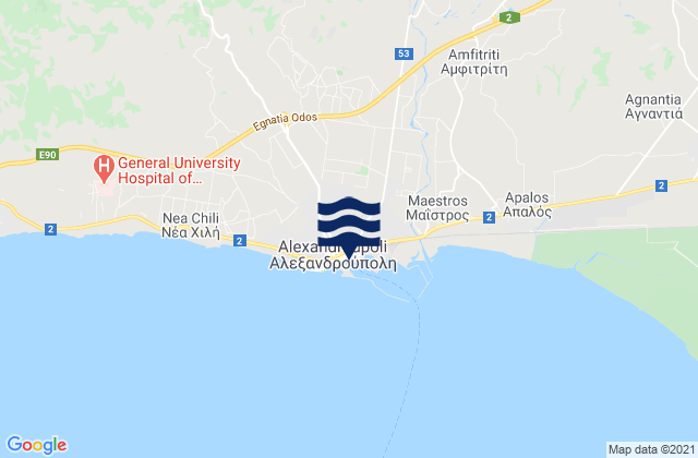Mapa da tábua de marés em Alexandroupoli, Greece