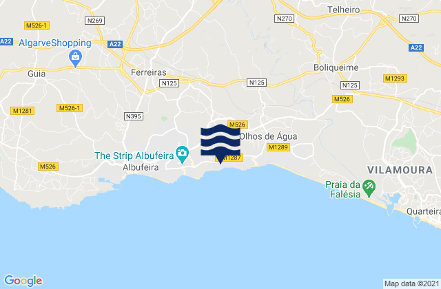 Mapa da tábua de marés em Alfagar, Portugal