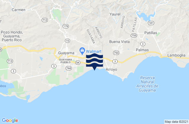 Mapa da tábua de marés em Algarrobo Barrio, Puerto Rico