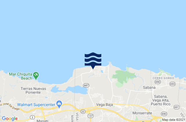 Mapa da tábua de marés em Algarrobo Barrio, Puerto Rico