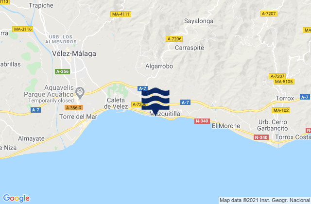 Mapa da tábua de marés em Algarrobo, Spain