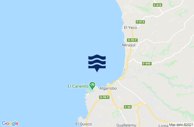 Mapa da tábua de marés em Algarrobo, Chile
