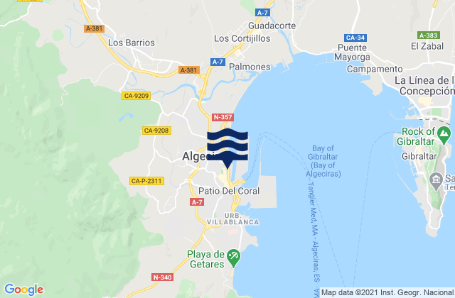 Mapa da tábua de marés em Algeciras, Spain