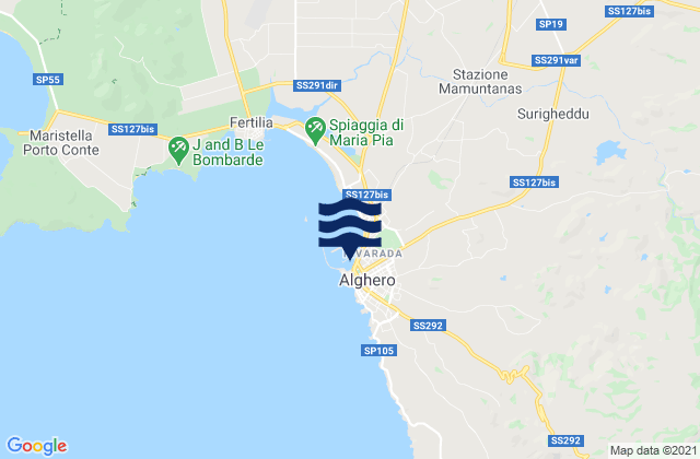 Mapa da tábua de marés em Alghero, Italy
