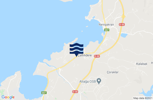 Mapa da tábua de marés em Aliağa, Turkey