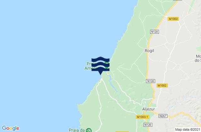 Mapa da tábua de marés em Aljezur, Portugal