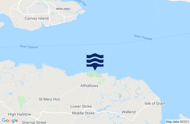 Mapa da tábua de marés em Allhallows Beach, United Kingdom