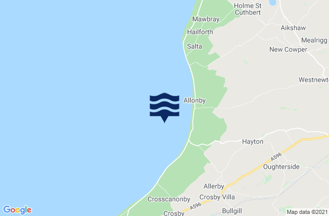 Mapa da tábua de marés em Allonby Bay, United Kingdom
