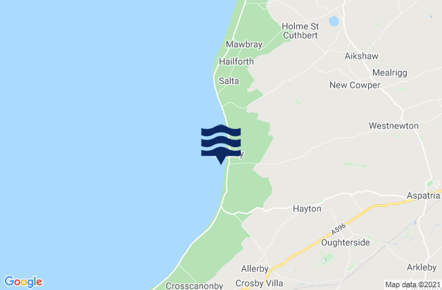 Mapa da tábua de marés em Allonby Beach, United Kingdom
