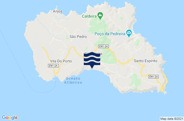 Mapa da tábua de marés em Almagreira, Portugal