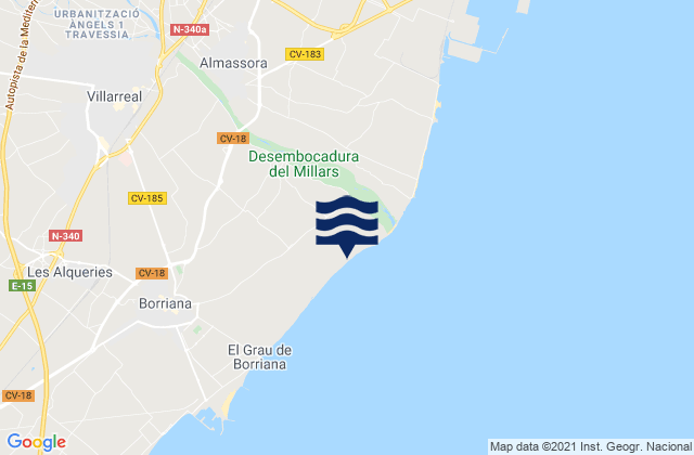 Mapa da tábua de marés em Almassora, Spain
