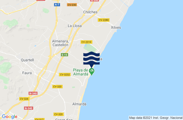 Mapa da tábua de marés em Almenara, Spain