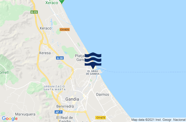 Mapa da tábua de marés em Almiserà, Spain