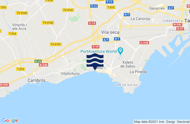 Mapa da tábua de marés em Almoster, Spain