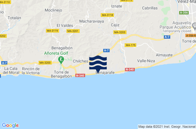 Mapa da tábua de marés em Almáchar, Spain