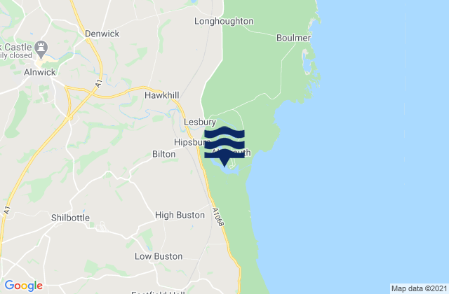 Mapa da tábua de marés em Aln Estuary, United Kingdom