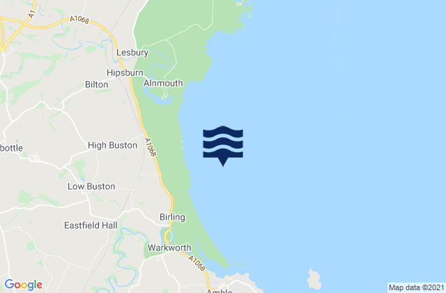 Mapa da tábua de marés em Alnmouth Bay, United Kingdom