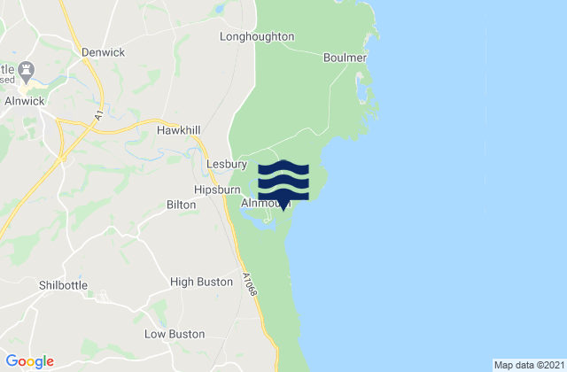 Mapa da tábua de marés em Alnmouth Beach, United Kingdom