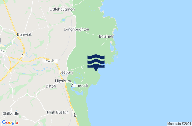 Mapa da tábua de marés em Alnmouth, United Kingdom