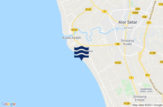 Mapa da tábua de marés em Alor Setar, Malaysia