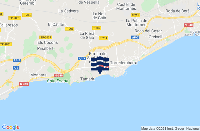 Mapa da tábua de marés em Altafulla, Spain