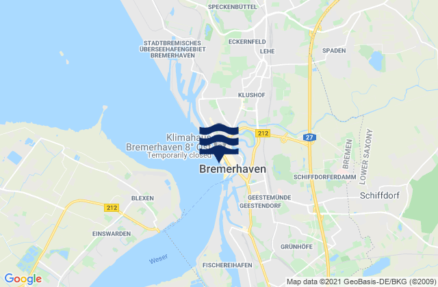 Mapa da tábua de marés em Alter Hafen, Germany