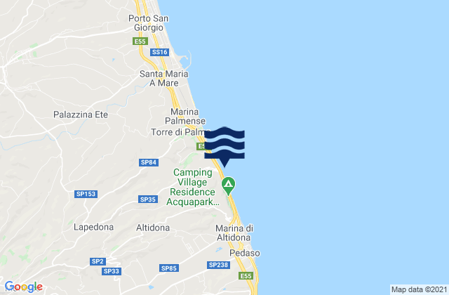 Mapa da tábua de marés em Altidona, Italy