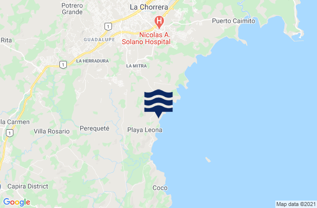 Mapa da tábua de marés em Alto del Espino, Panama