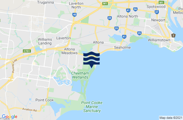 Mapa da tábua de marés em Altona Meadows, Australia
