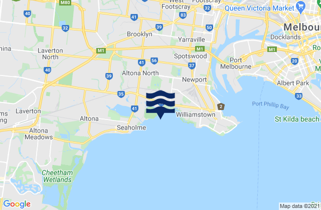 Mapa da tábua de marés em Altona North, Australia