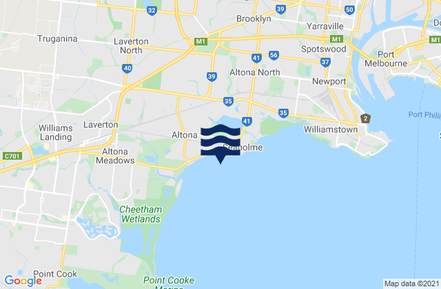 Mapa da tábua de marés em Altona Pier, Australia