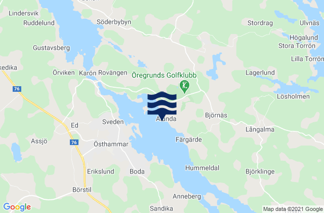 Mapa da tábua de marés em Alunda, Sweden