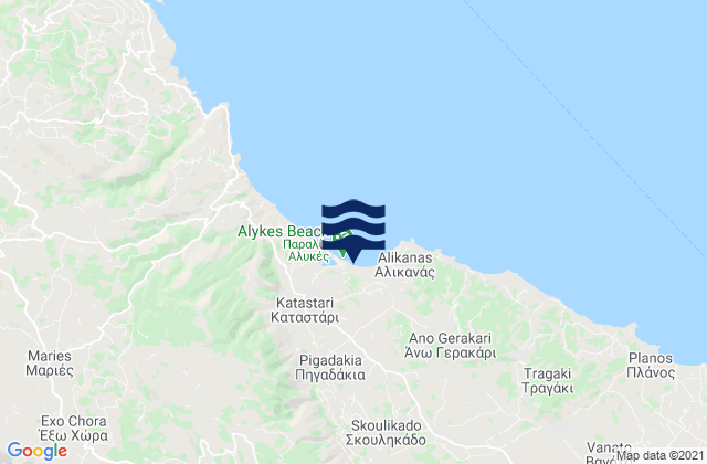 Mapa da tábua de marés em Alykes - Zakynthos, Greece