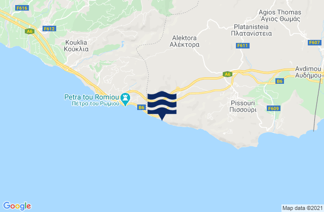 Mapa da tábua de marés em Aléktora, Cyprus
