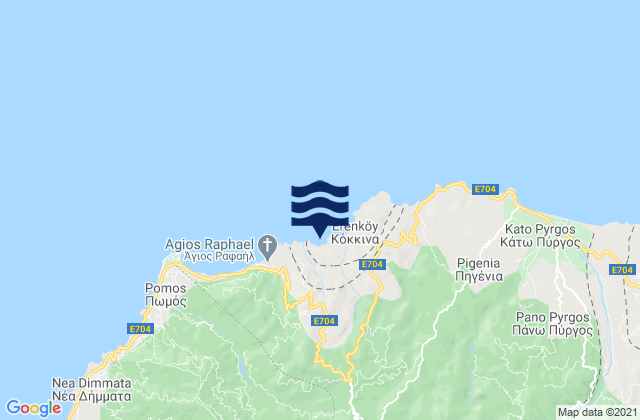Mapa da tábua de marés em Alévga, Cyprus