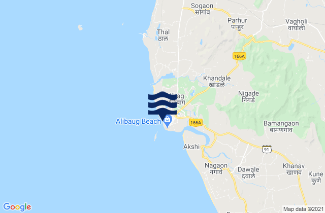 Mapa da tábua de marés em Alībāg, India