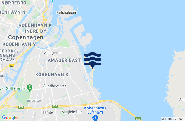 Mapa da tábua de marés em Amager Strandpark, Denmark