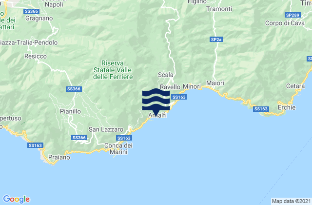 Mapa da tábua de marés em Amalfi, Italy