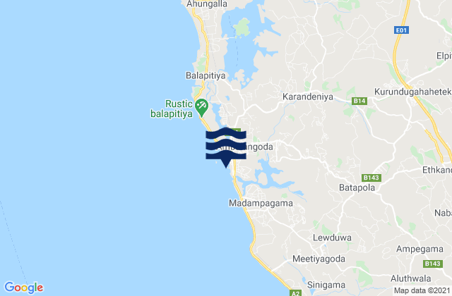 Mapa da tábua de marés em Ambalangoda, Sri Lanka