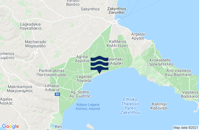 Mapa da tábua de marés em Ambelókipoi, Greece