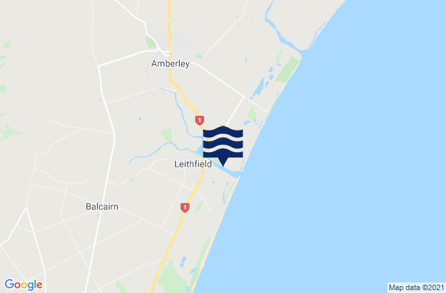 Mapa da tábua de marés em Amberley, New Zealand