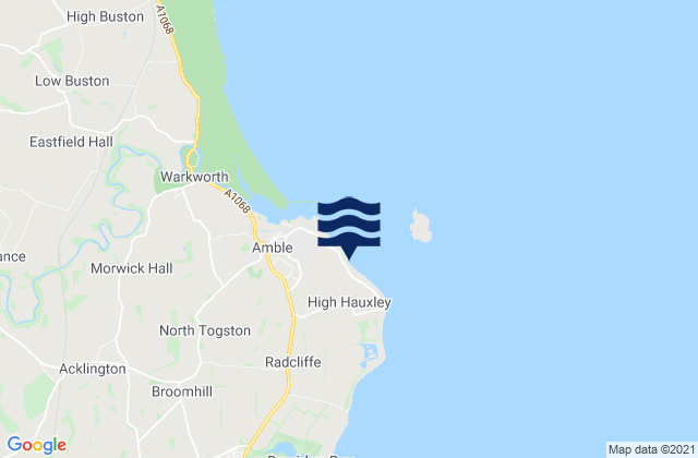 Mapa da tábua de marés em Amble Links Beach, United Kingdom