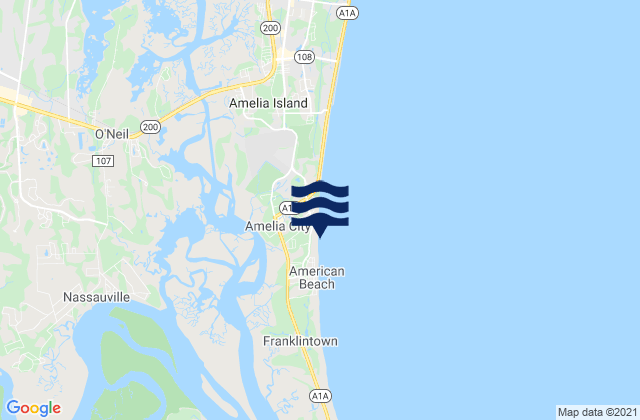 Mapa da tábua de marés em Amelia City (South Amelia River), United States