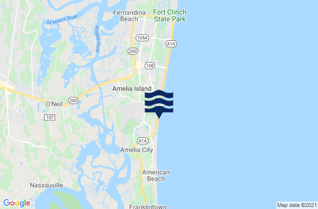 Mapa da tábua de marés em Amelia Island, United States