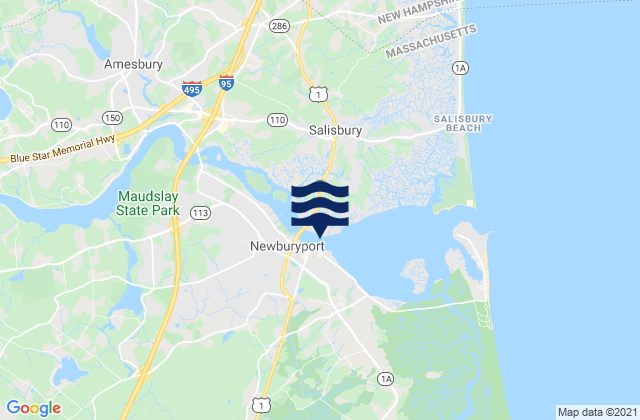 Mapa da tábua de marés em Amesbury, United States