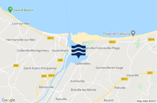 Mapa da tábua de marés em Amfreville, France
