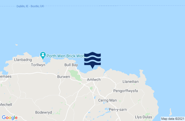 Mapa da tábua de marés em Amlwch, United Kingdom