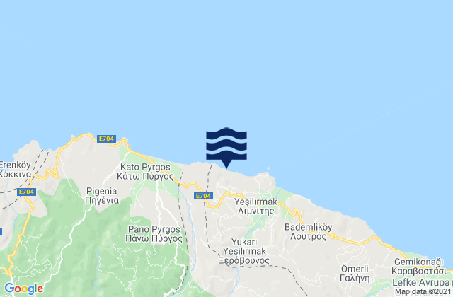 Mapa da tábua de marés em Ammadiés, Cyprus