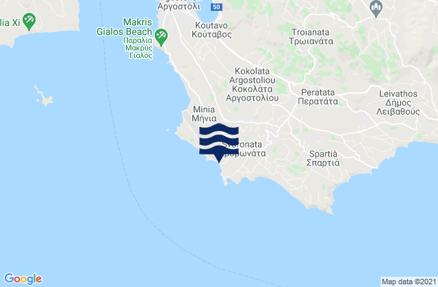 Mapa da tábua de marés em Ammes, Greece
