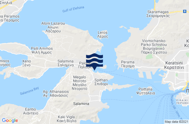 Mapa da tábua de marés em Ampelákia, Greece